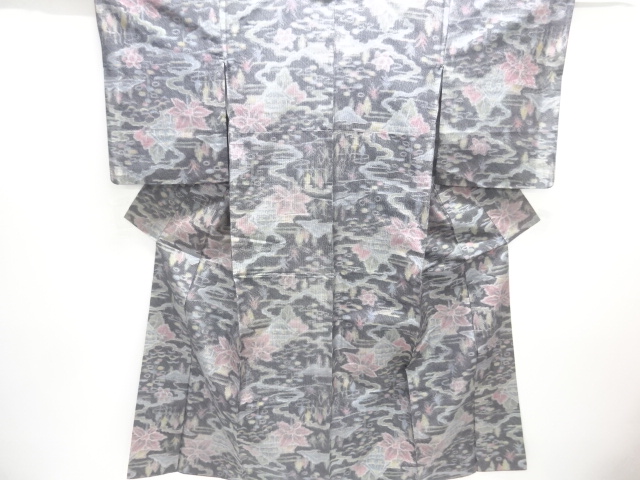 JAPANESE KIMONO / TSUMUGI / WOVEN MIST & FLOWER